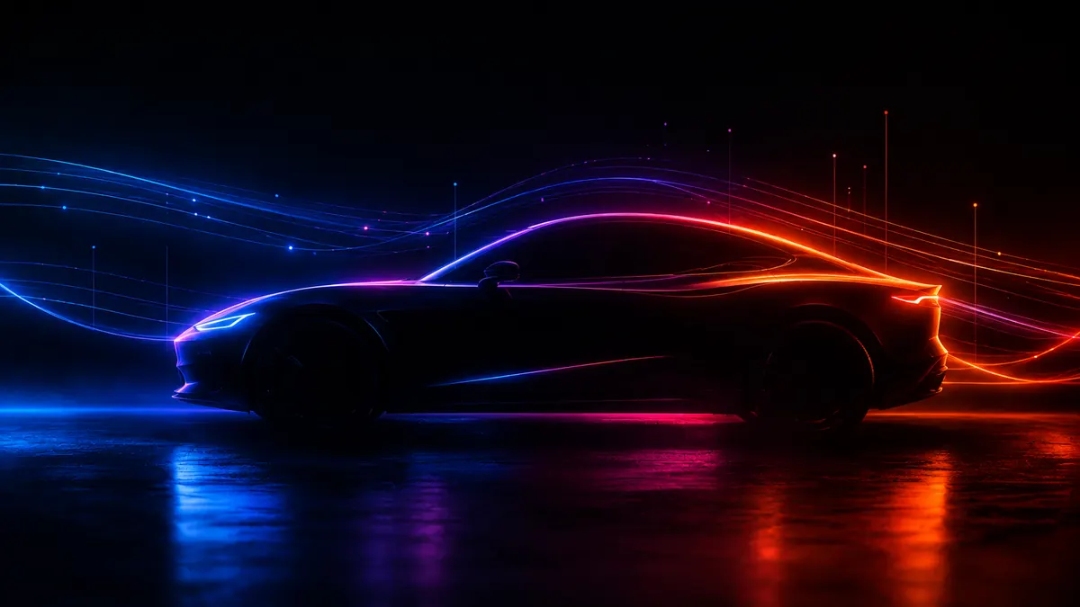 Silhouette de voiture soulignée de traînées lumineuses